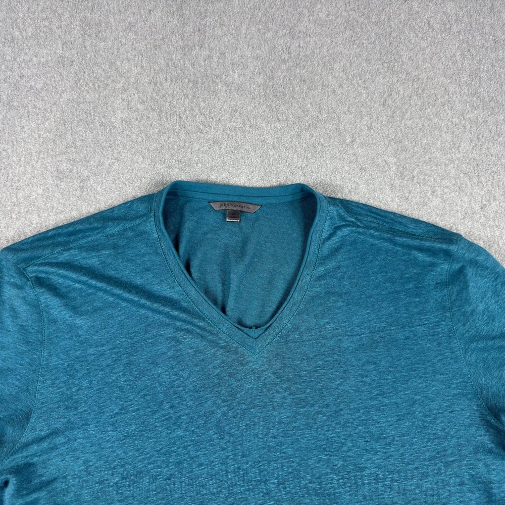 John Varvatos Men's Wooster 100% Linen T-Shirt M Blue Slim Fit V-Neck Short Slv
